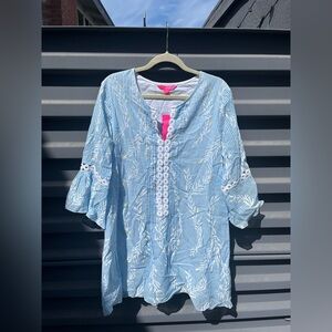 Lilly Pulitzer Light Blue and White Striped Tunic